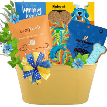Dog Gift Basket with Gourmet Treats and Toy